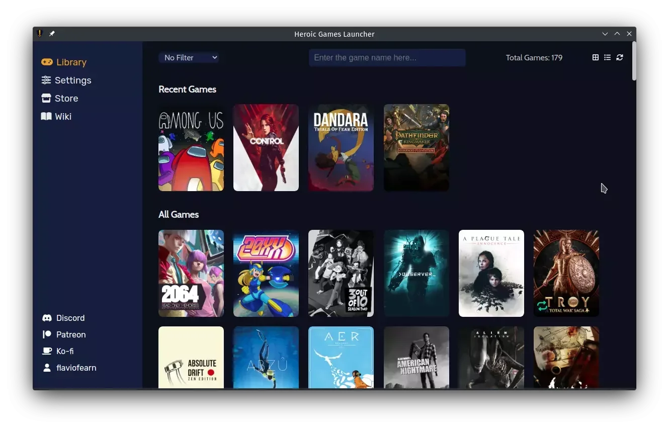 Interface do Heroic Games Launcher 2