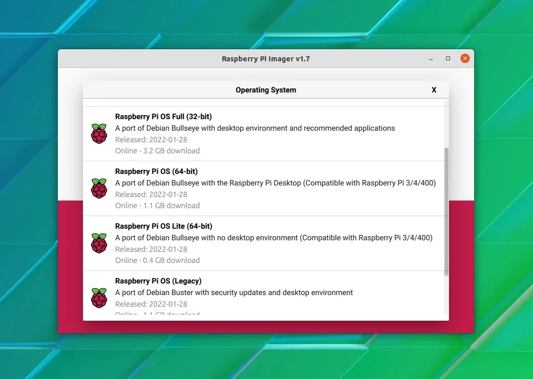 Imagens do Raspberry OS disponíveis no Raspberry Pi OS Imager