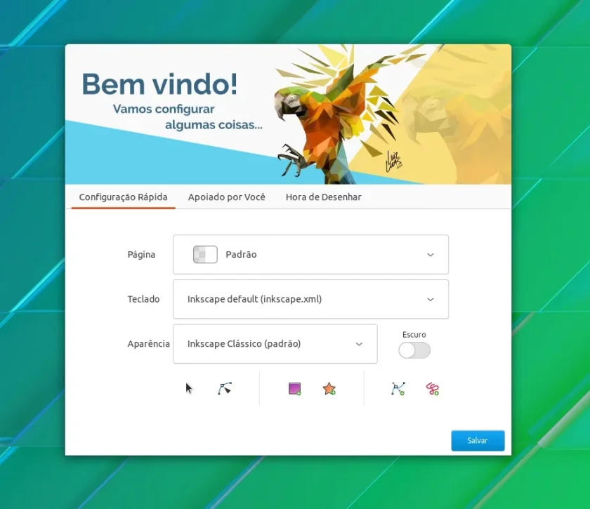 Tela de boas vindas do Inkscape 1.1.2 Tela de boas vindas do Inkscape 1.1.2