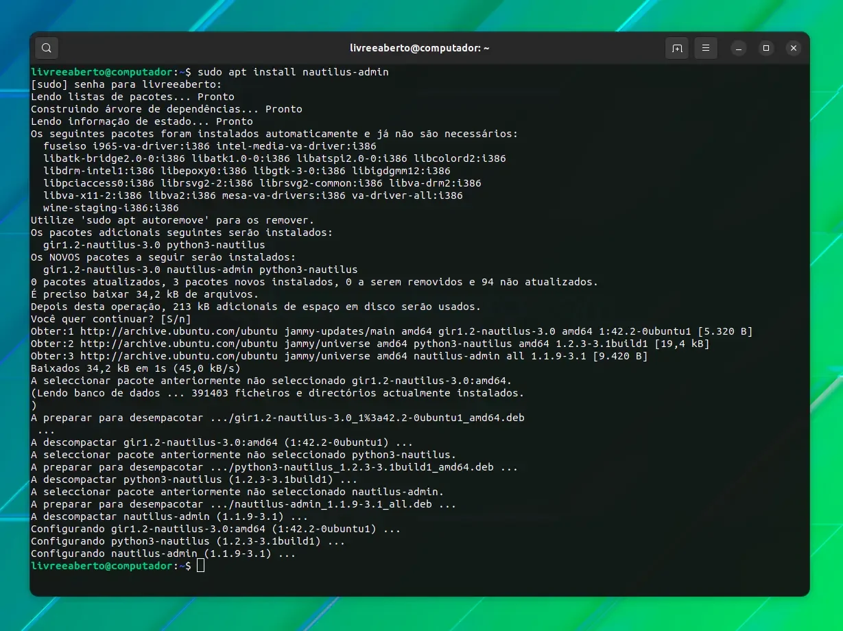 Instalando o nautilus admin Instalando o nautilus admin