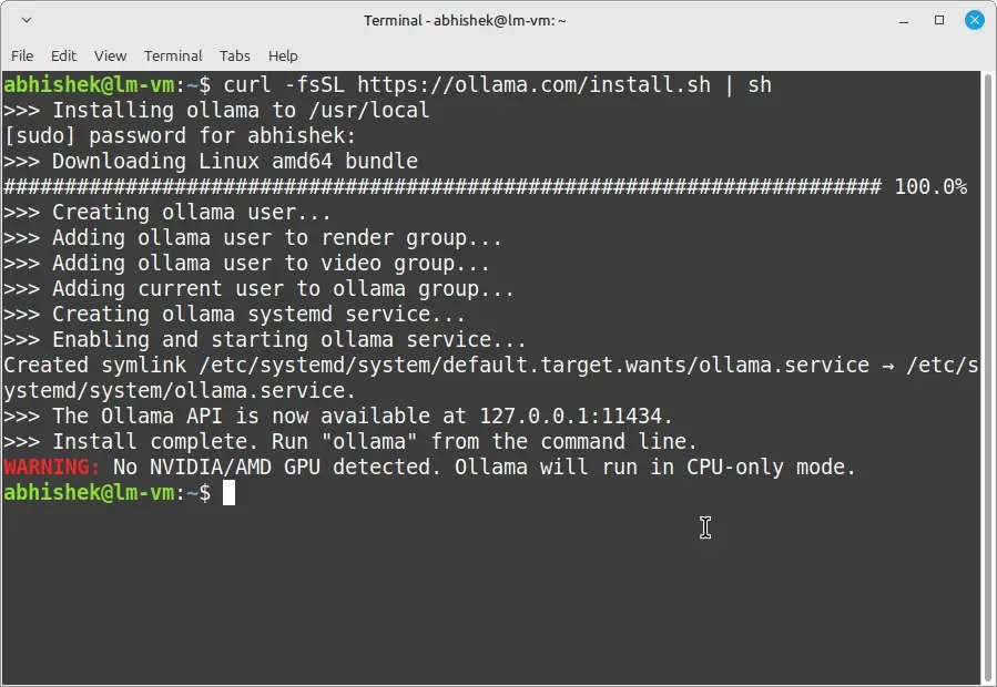 Instalar Ollama a partir de um script
