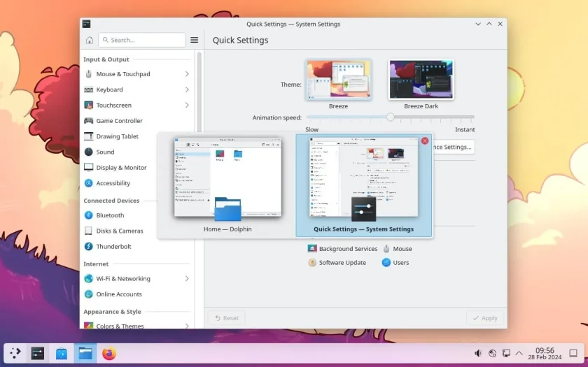 Uma captura de tela do ambiente de desktop KDE Plasma