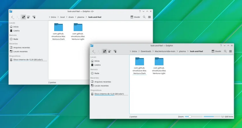 Pasta de temas do KDE Plasma no gerenciador de arquivos Pasta de temas do KDE Plasma no gerenciador de arquivos