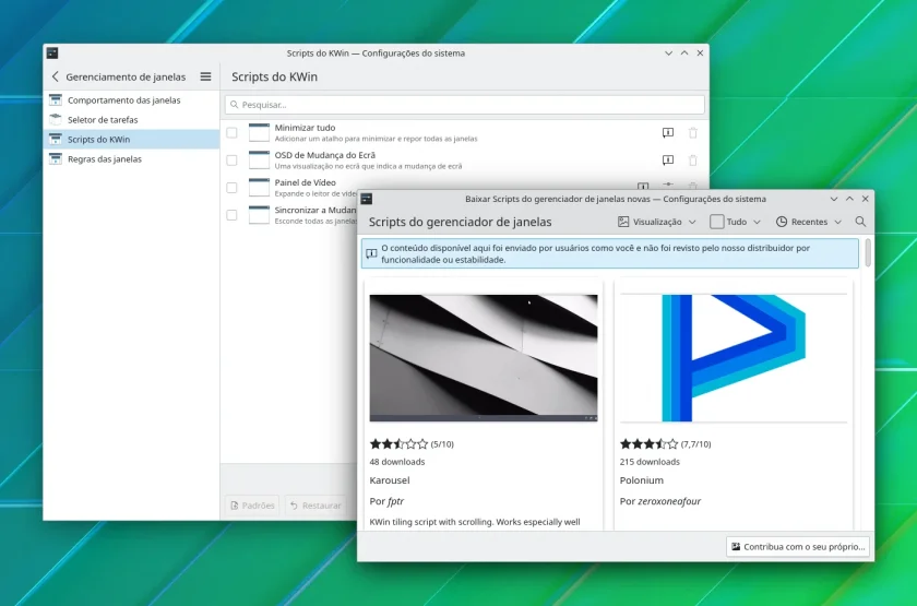 Instale scripts KWin através das configurações do sistema de plasma do KDE Instale scripts KWin através das configurações do sistema de plasma do KDE