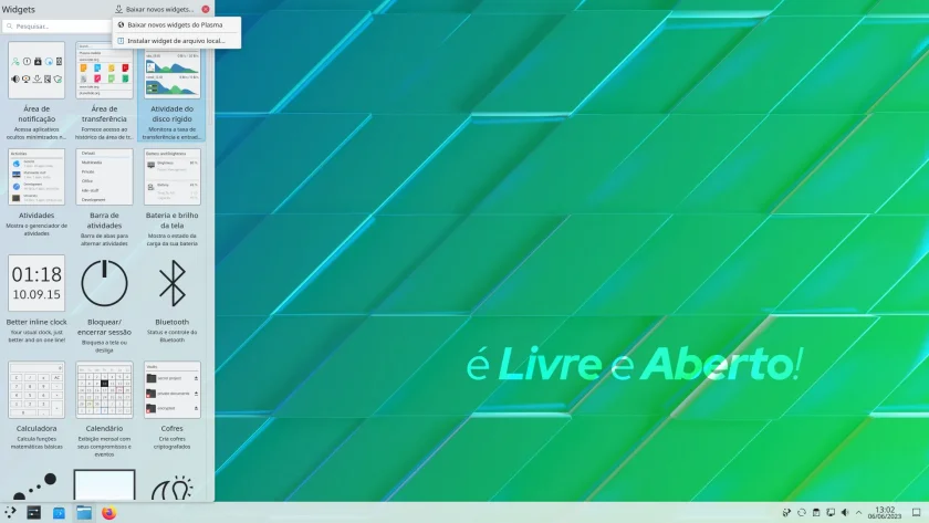 Lista de widgets de acesso no plasma do KDE Lista de widgets de acesso no plasma do KDE