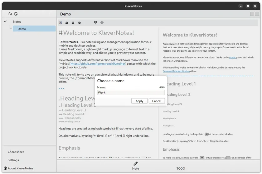 Captura de tela das categorias no KleverNotes
