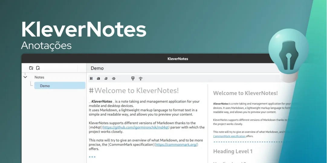 KleverNotes é um aplicativo prático de anotações de Markdown do KDE