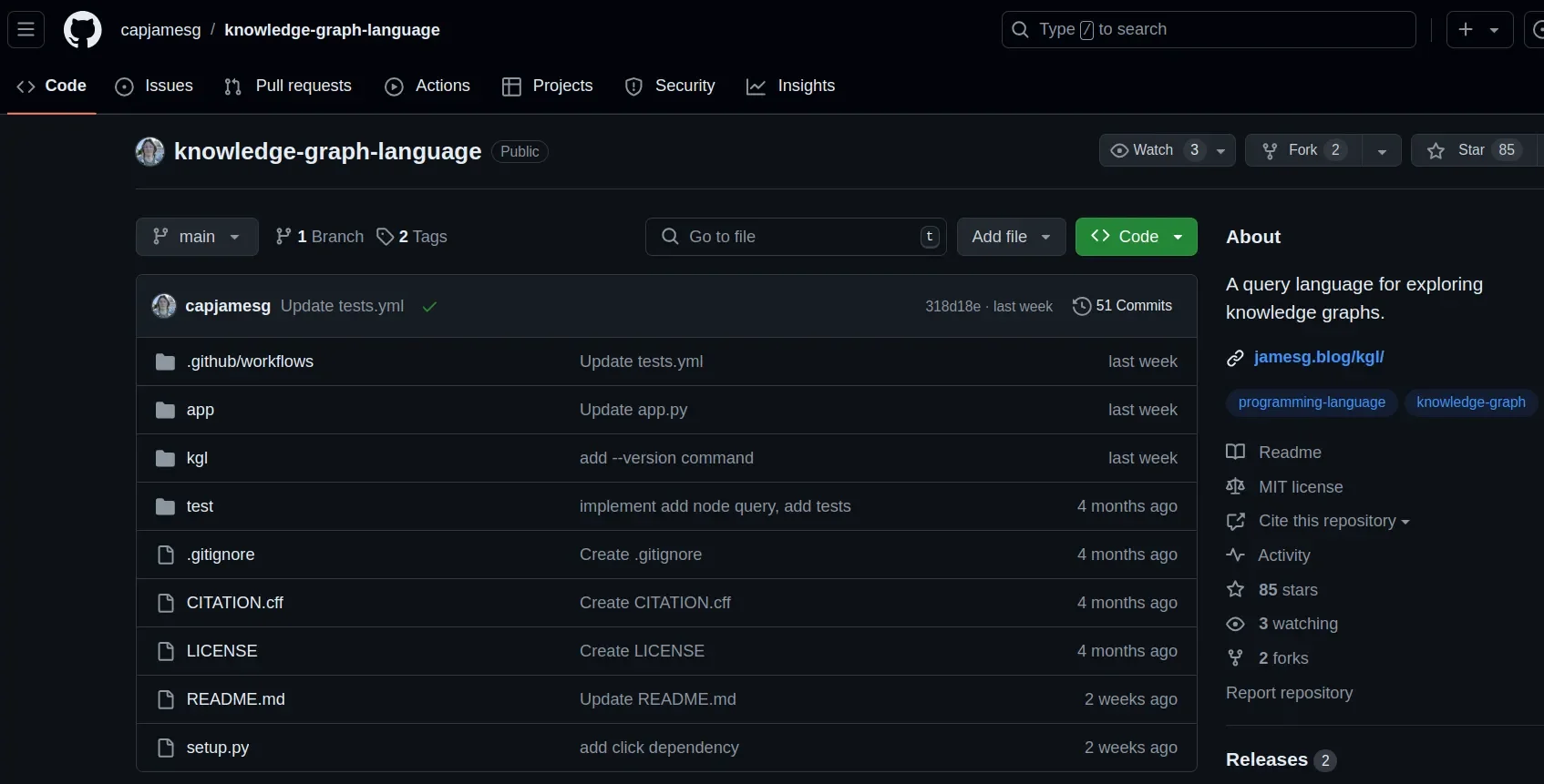 Uma captura de tela do repositório GitHub da KGL