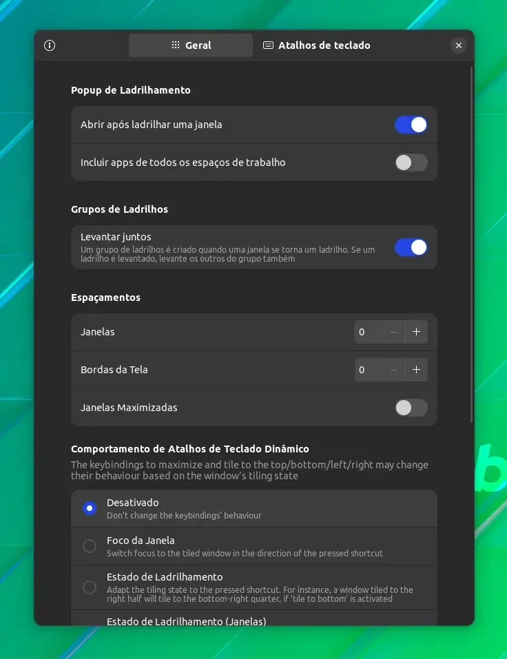 Opções de encaixe de janelas no Tiling Assistant Opções de encaixe de janelas no Tiling Assistant