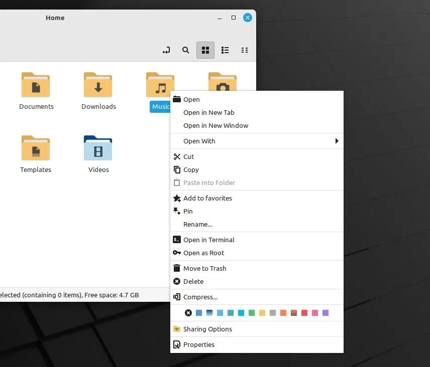 linux mint 21.2 cores da pasta