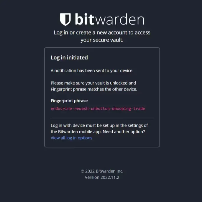 bitwarden notificação de login enviada