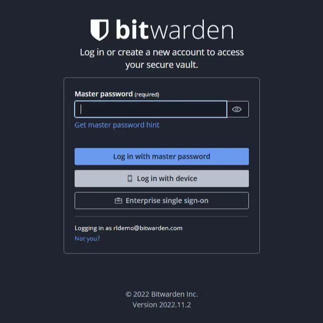 opções de login do cofre da web bitwarden