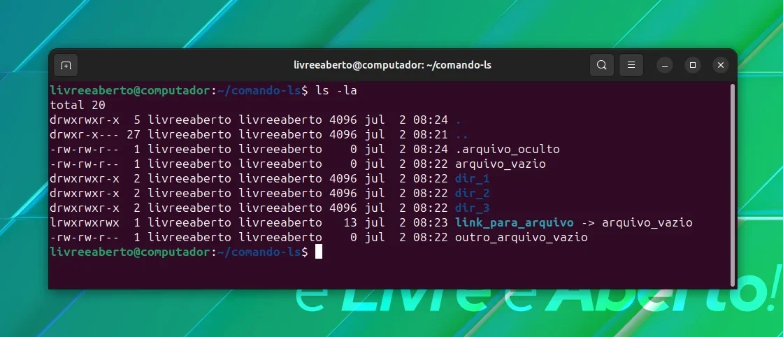 Incluindo arquivos ocultos na saída do comando ls