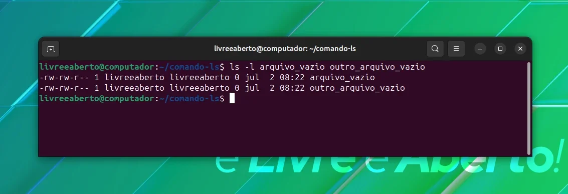 Use o comando ls para obter estatísticas em arquivos selecionados