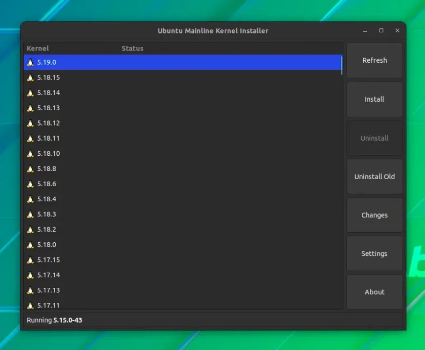 Mainline mostrando kernels disponíveis com o Linux 5.19 destacado Mainline mostrando kernels disponíveis com o Linux 5.19 destacado