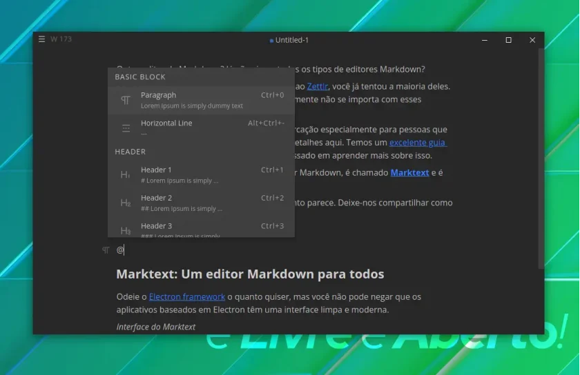 Use vários elementos de documento no editor pressionando o sinal de arroba Use vários elementos de documento no editor pressionando o sinal de arroba