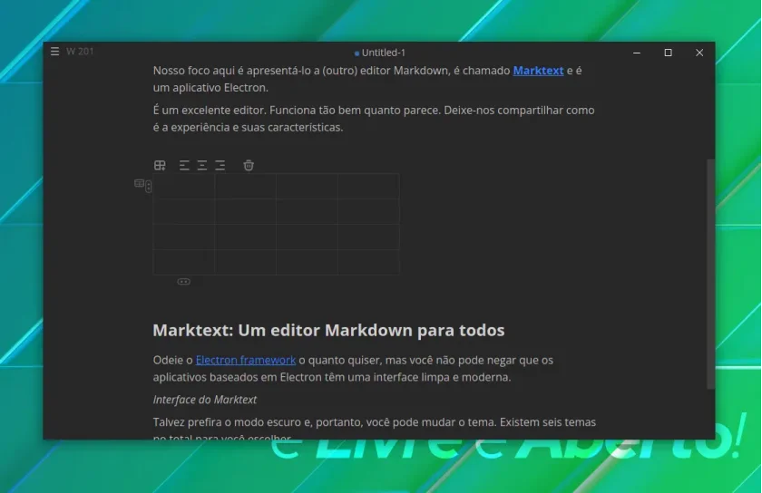 As tabelas são muito bem suportadas no MarkText As tabelas são muito bem suportadas no MarkText