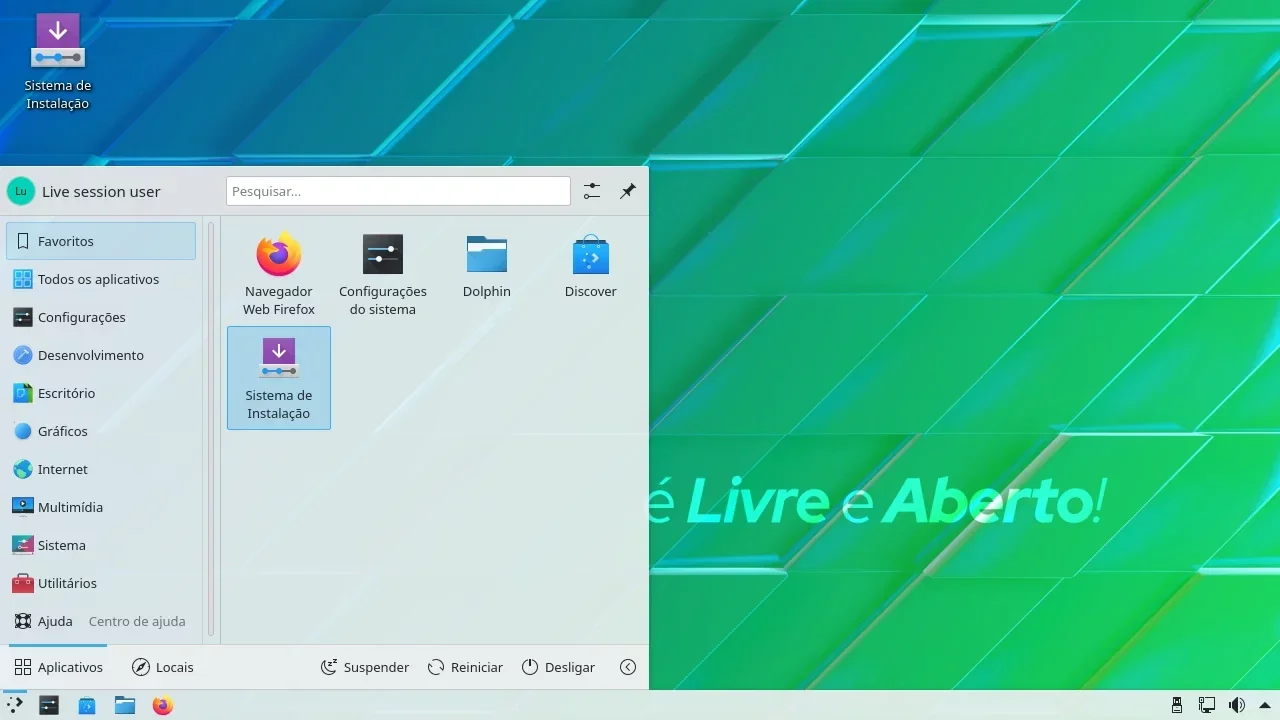 Menu inicial do KDE Plasma 5.24 Menu inicial do KDE Plasma 5.24