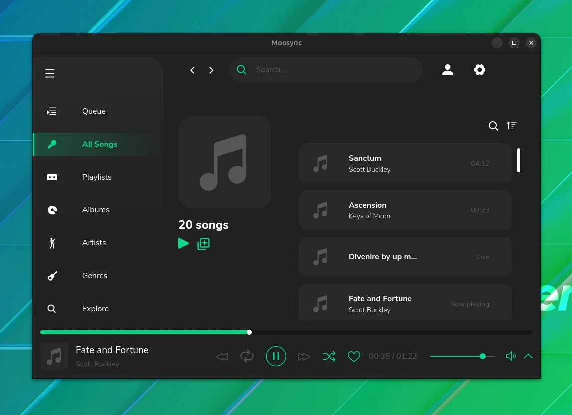 uma captura de tela da guia moosync todas as músicas uma captura de tela da guia moosync todas as músicas