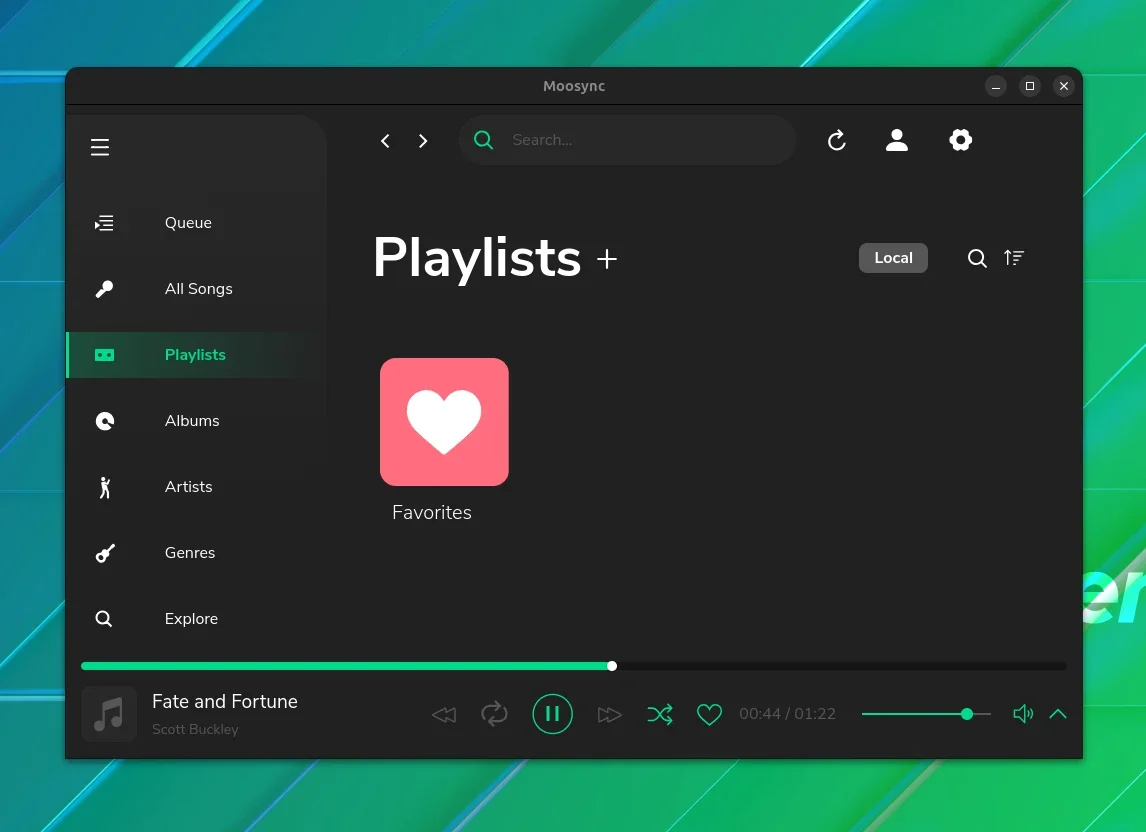 Uma captura de tela da guia Playlists do MooSync Uma captura de tela da guia Playlists do MooSync