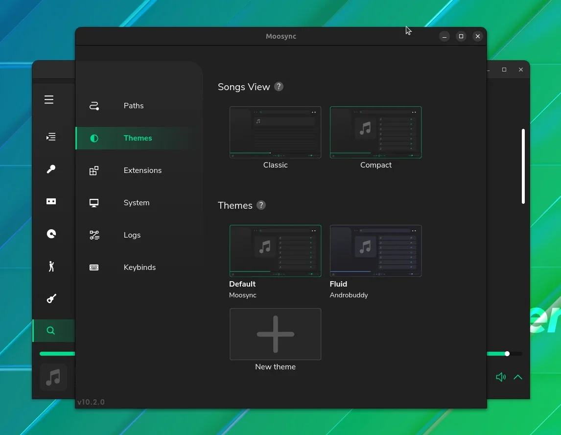 uma captura de tela das configurações de temas do moosync uma captura de tela das configurações de temas do moosync