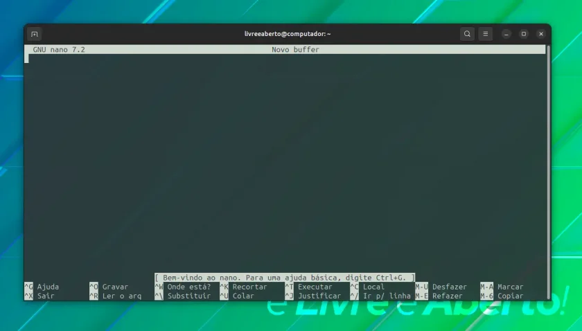 Interface do editor nano Interface do editor nano