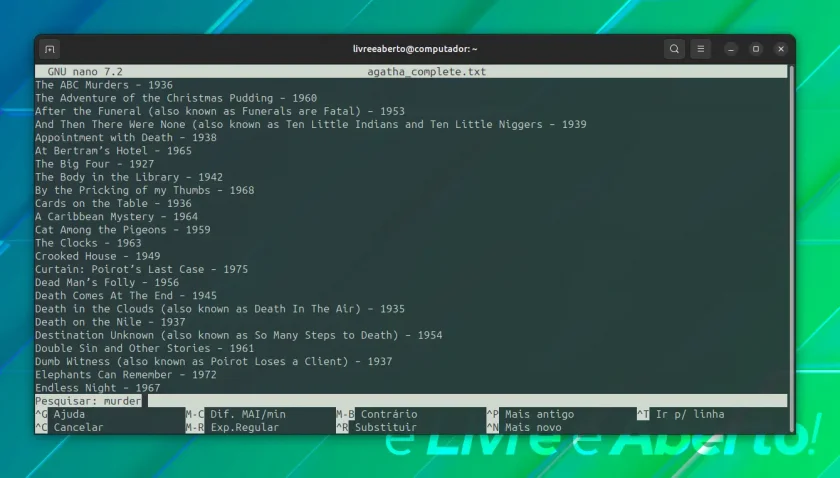 Busca de texto no editor Nano Busca de texto no editor Nano