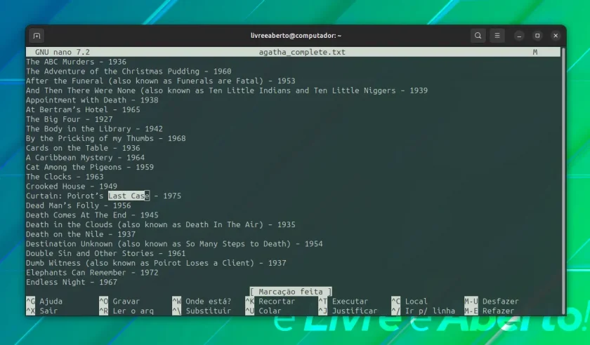 Recortar, copiar e colar no editor Nano Recortar, copiar e colar no editor Nano