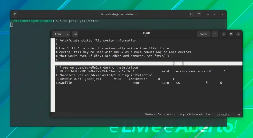 Usando o gedit para editar arquivos de configuração Usando o gedit para editar arquivos de configuração