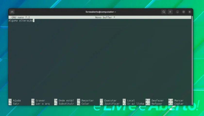 Redação de texto no editor Nano Redação de texto no editor Nano