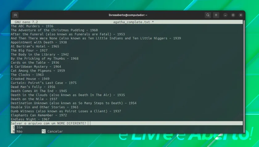 Salvar como nome de arquivo diferente no editor Nano Salvar como nome de arquivo diferente no editor Nano