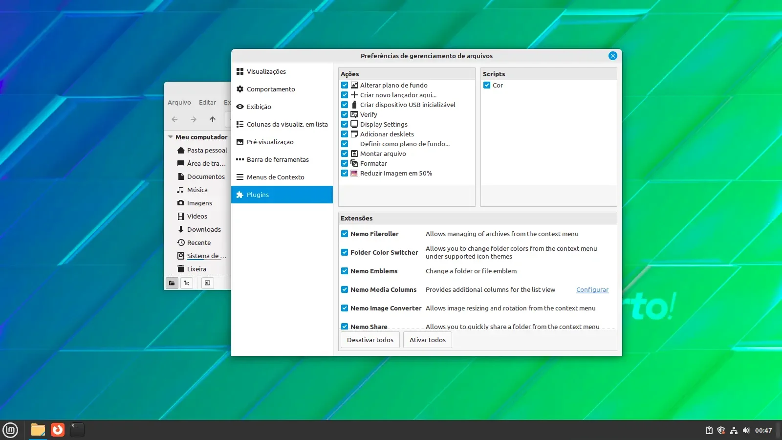 Plugins Ver e Gerenciar no Nemo
