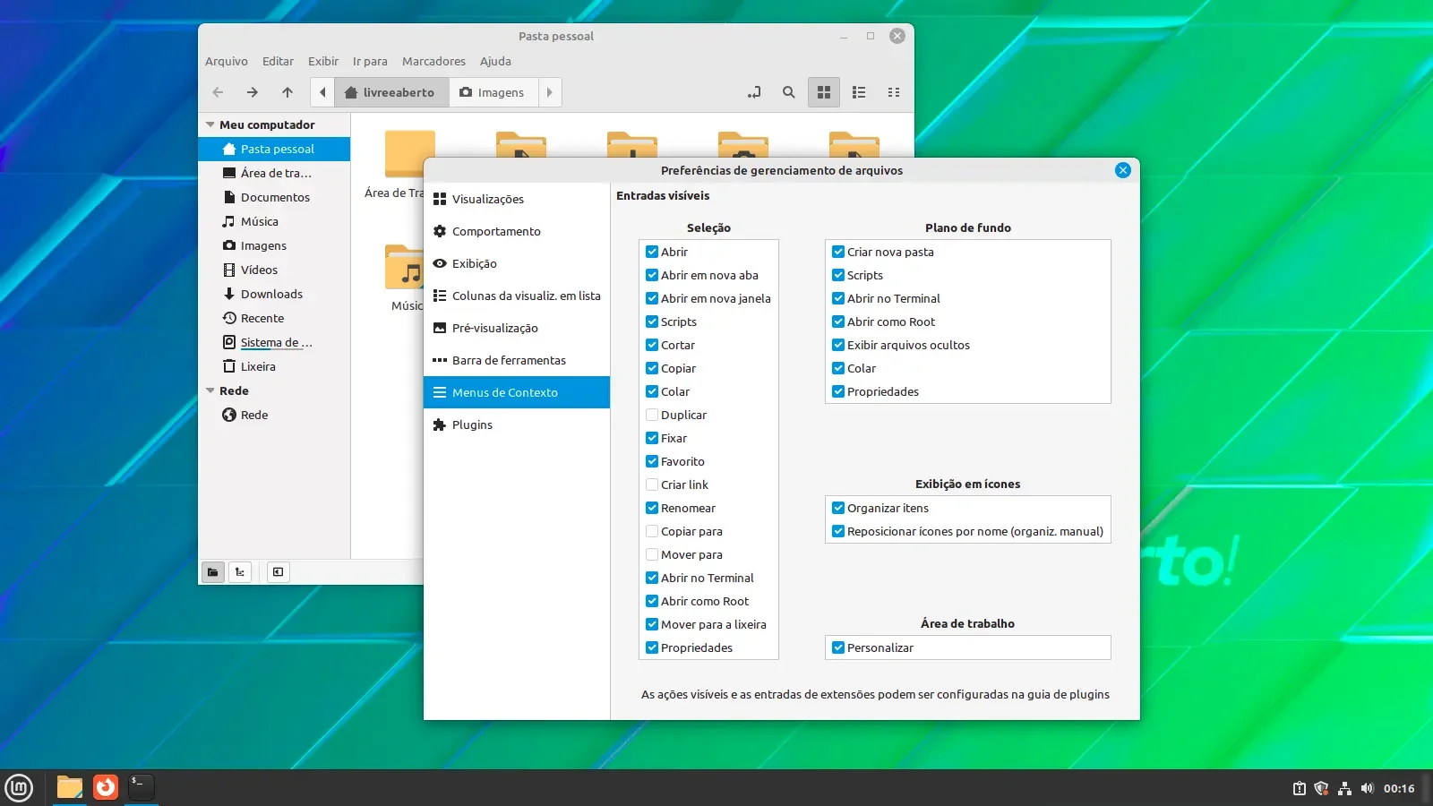 Configurar o menu de contexto do botão direito do mouse