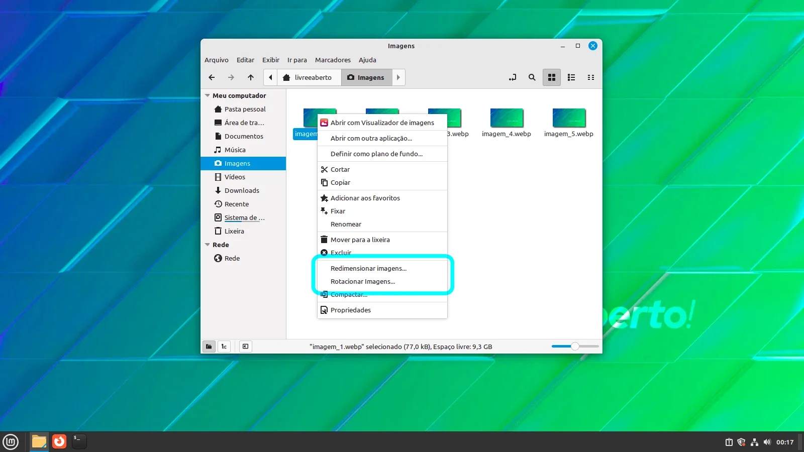 Girar ou redimensionar imagens no Nemo File Manager