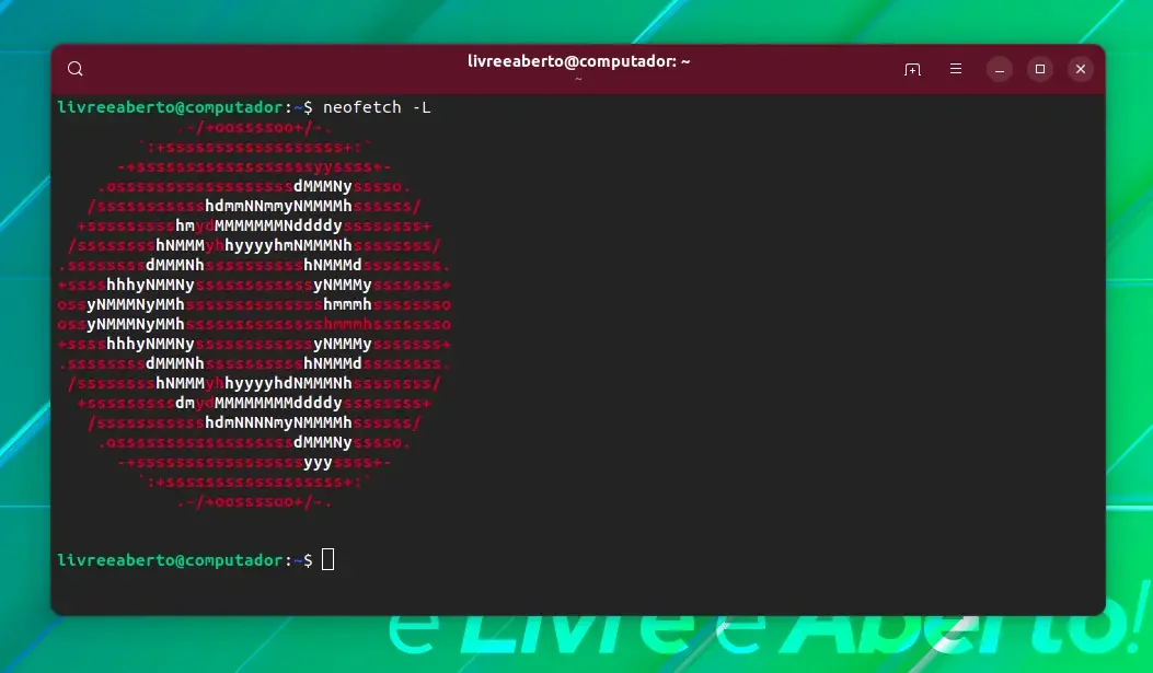 Neofetch com o logo ASCII apenas Neofetch com o logo ASCII apenas
