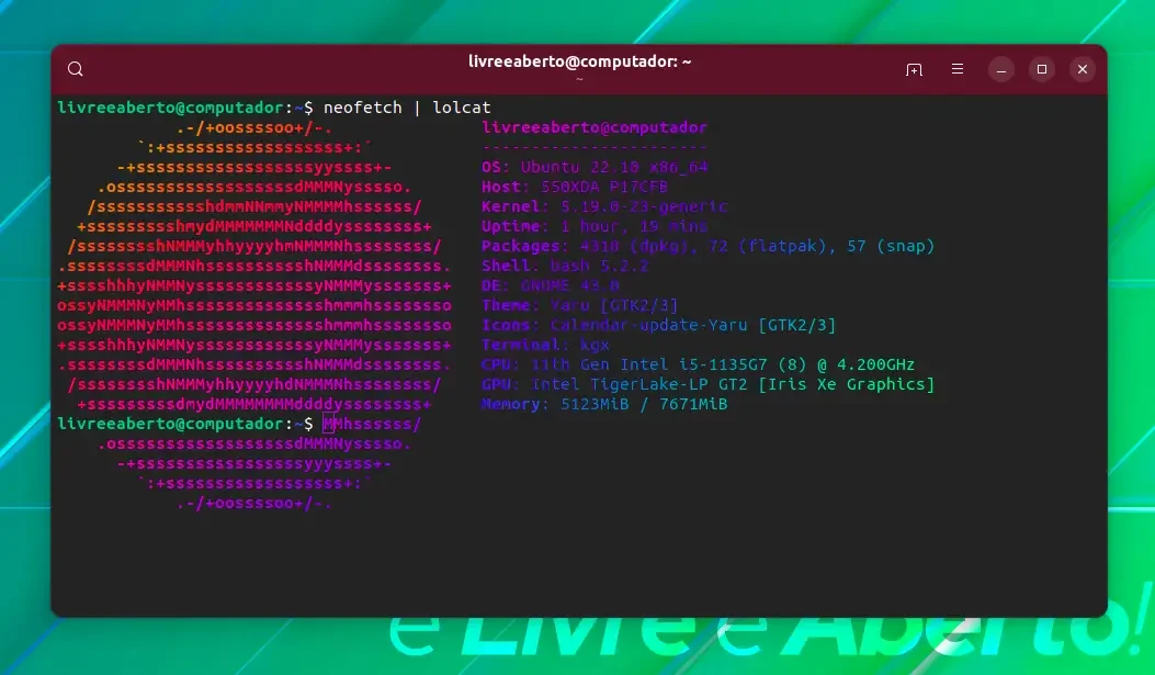 Neofetch com Lolcat dá uma saída colorida Neofetch com Lolcat dá uma saída colorida