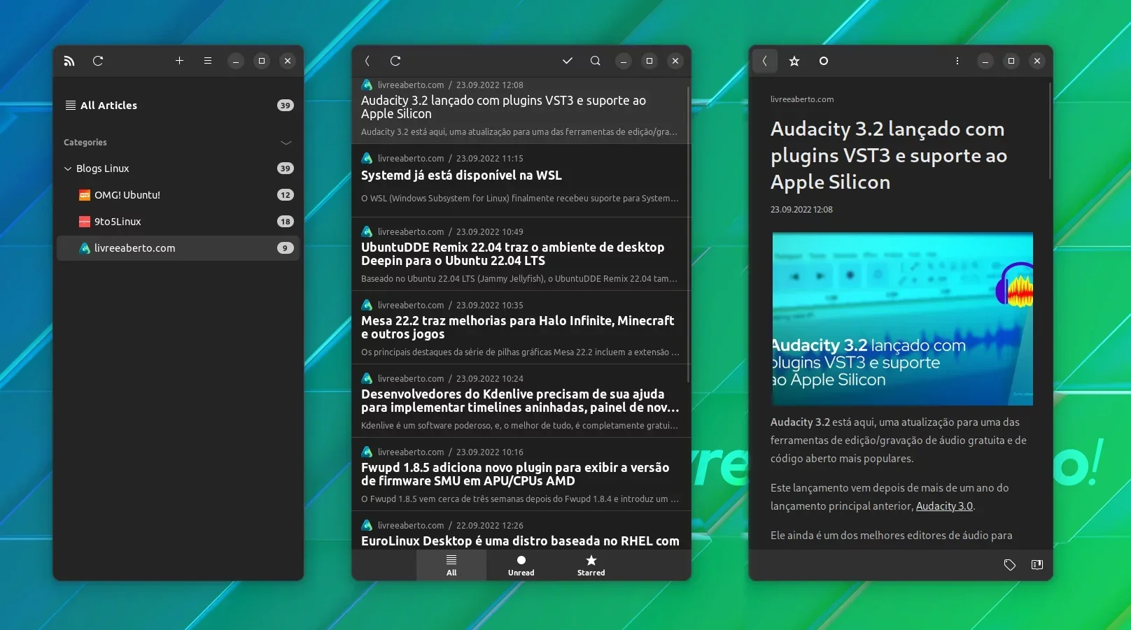 Interface adaptativa do NewsFlash Interface adaptativa do NewsFlash