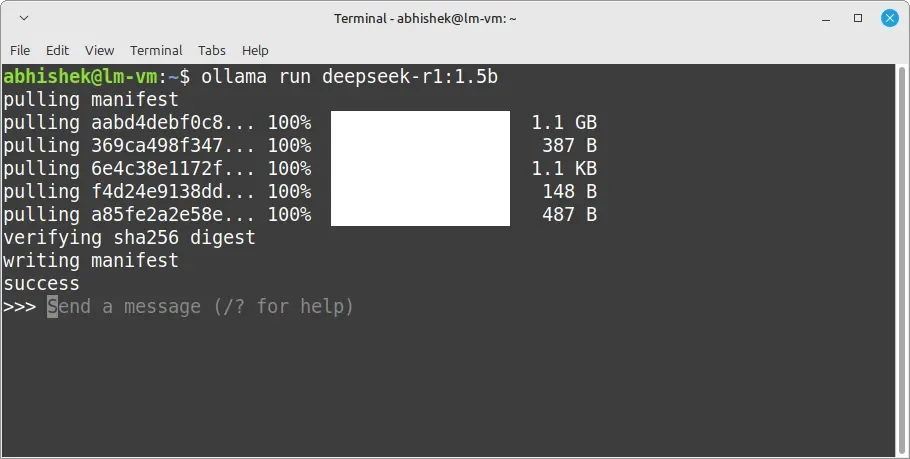 Baixando e executando o modelo DeepSeek R1 com parâmetros 1.5b