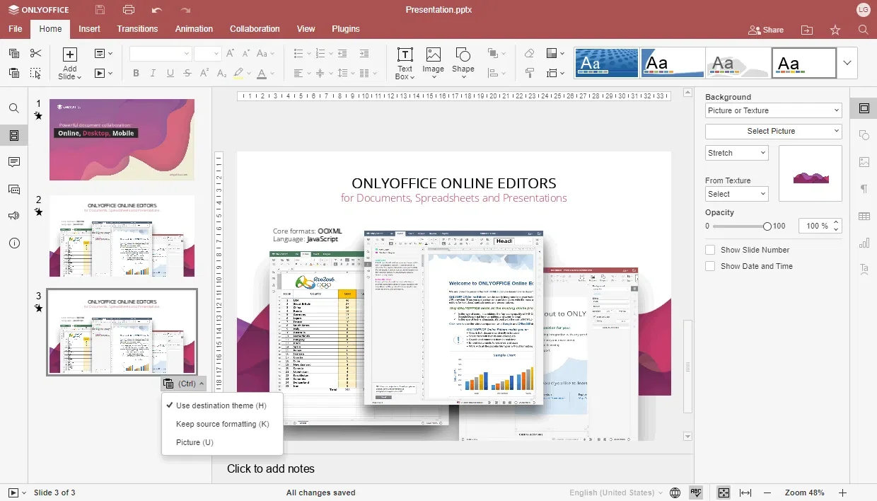 onlyoffice 7.3 novos recursos de apresentação