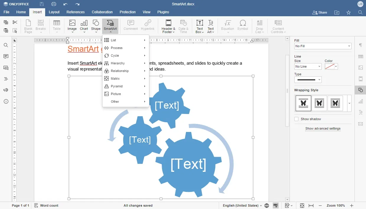 integração de gráficos smartart onlyoffice 7.3