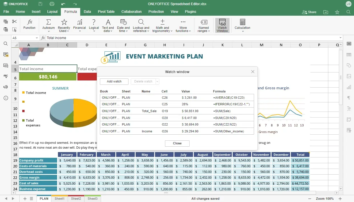 melhorias na planilha onlyoffice 7.3