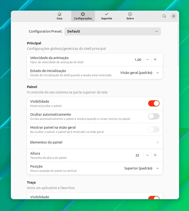 Opções do Shell Configurator