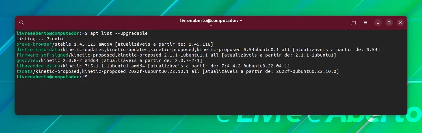 Listando todos os pacotes atualizáveis Listando todos os pacotes atualizáveis