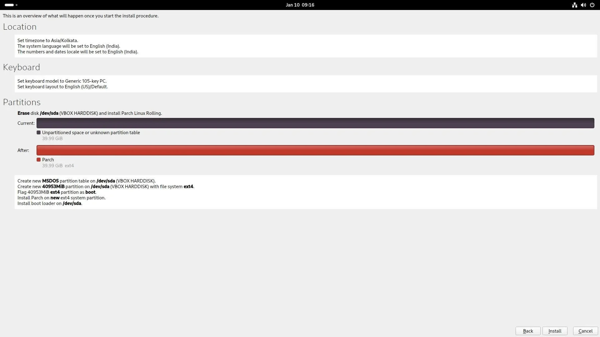 uma captura de tela do instalador parch linux calamares