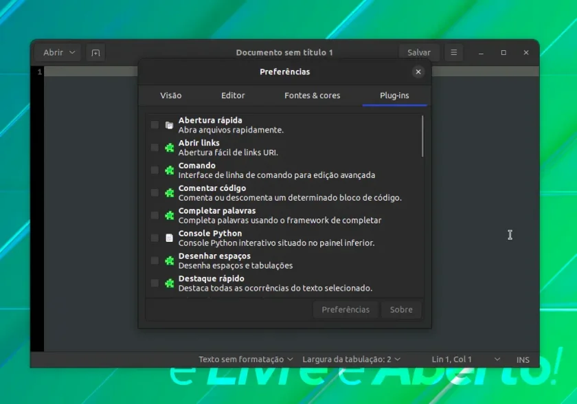Plugins adicionais do Gedit