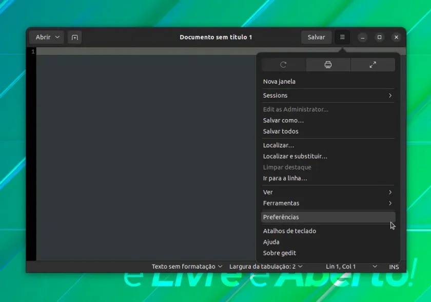 Acessando plugins no Gedit