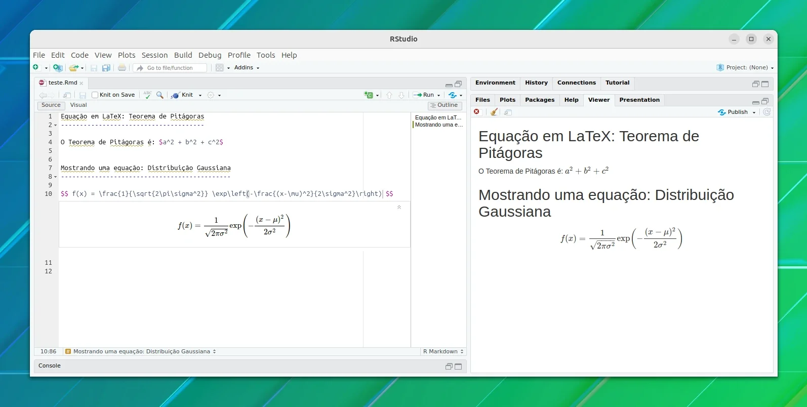 Adicionando equações no documento R Markdown