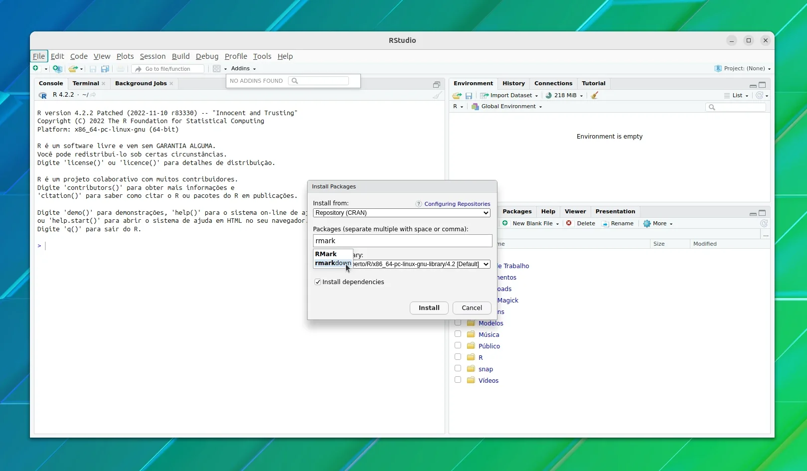 Instalar o pacote RMarkdown
