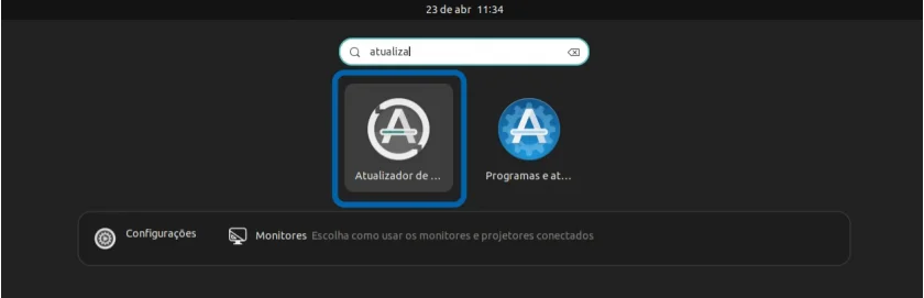 Seleconando o Atualizador de Software no Ubuntu 22.04