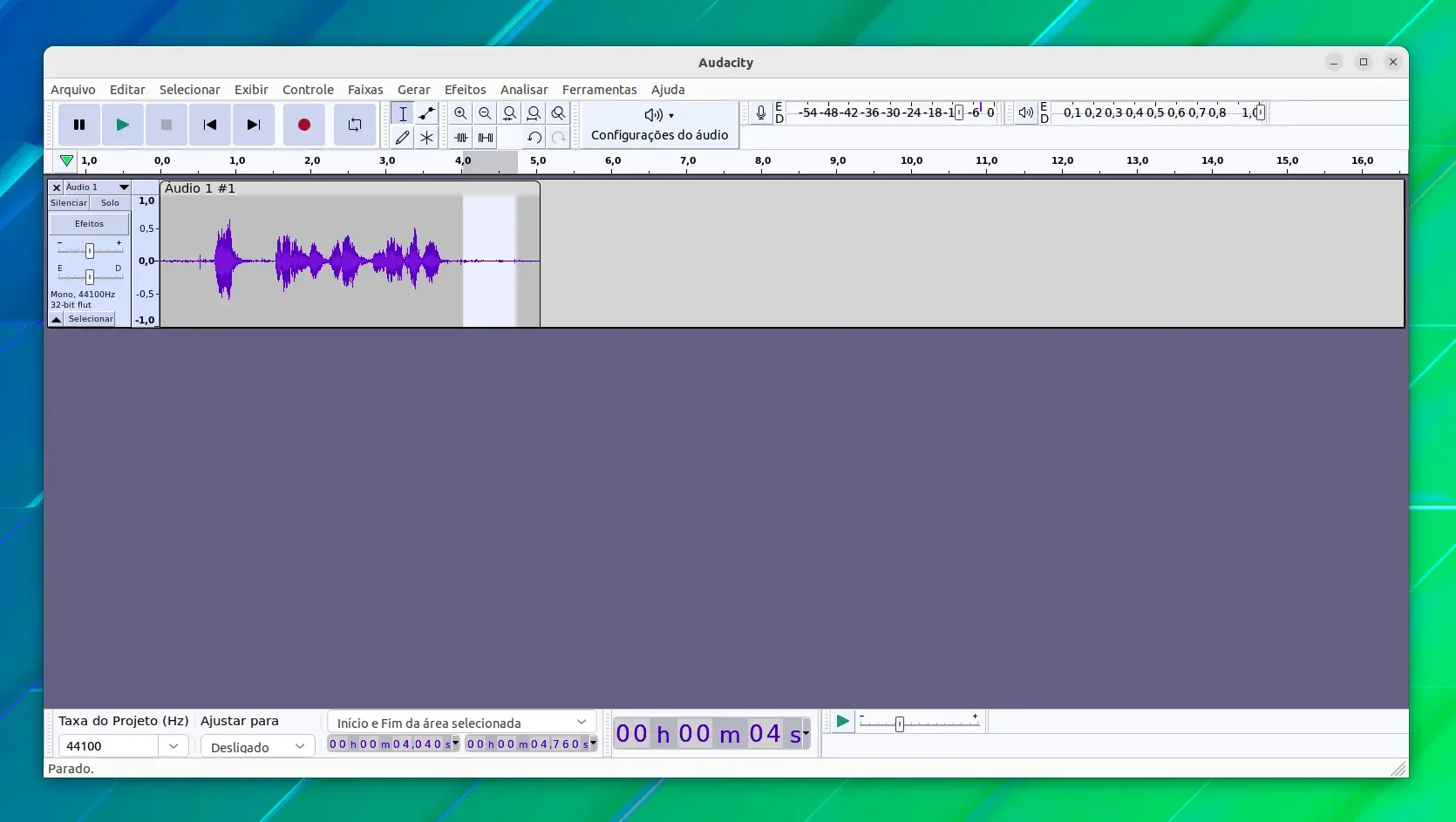 Selecionando ruído de fundo no Audacity